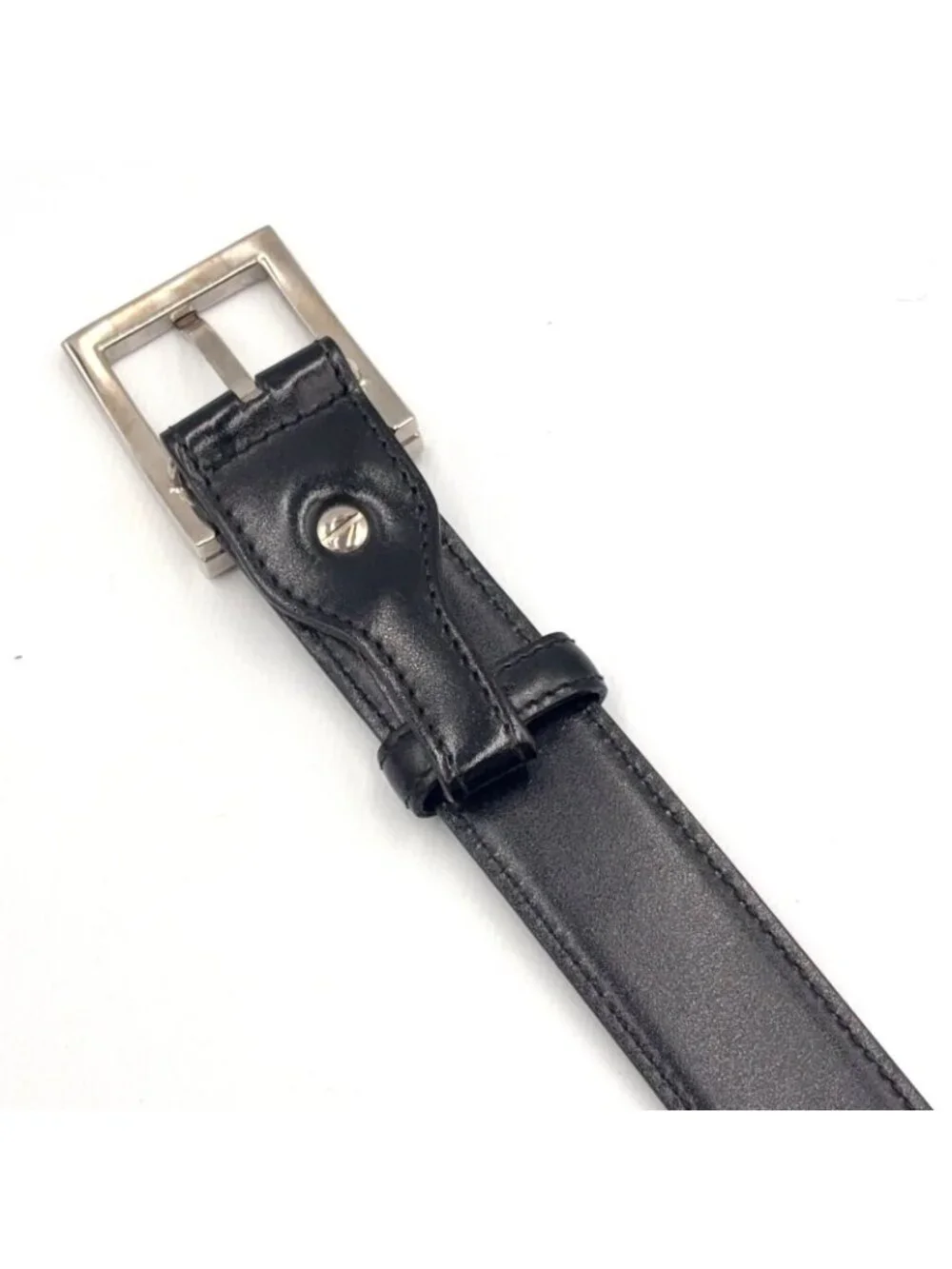 Bvlgari Square Buckle Leather Black Belt Silver